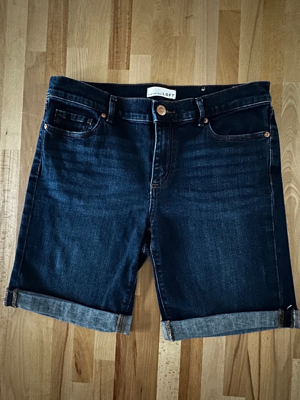 LOFT Dark Blue Denim Cuffed Jean Shorts